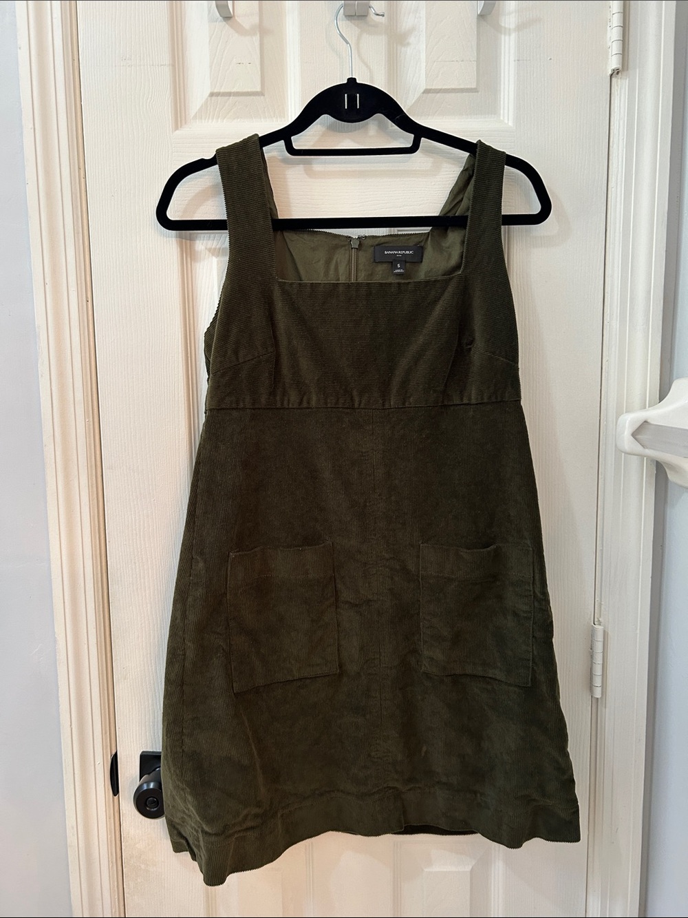 Olive Green Suede Pinafore Midi Dress